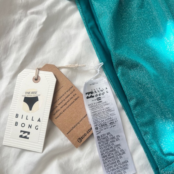 Billabong• Green Shimmer Side Tie Rise Bottom Bikini Bottom Swim pants SZ large - Picture 8 of 8